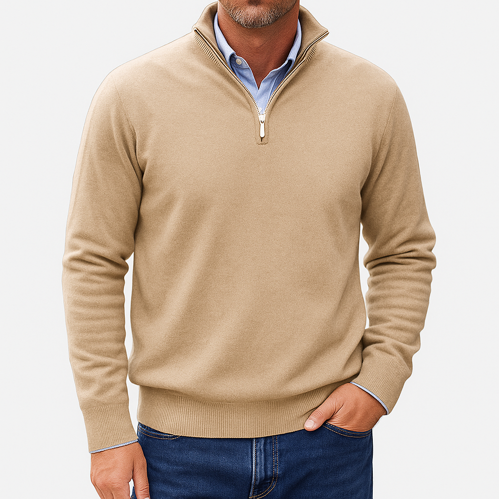 Pullover da Uomo in Maglia Casual con Zip sul Colletto