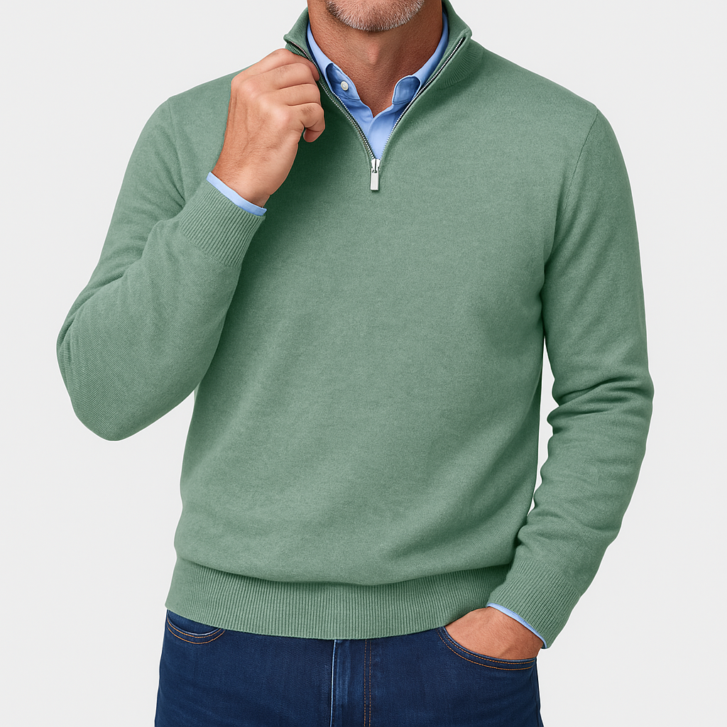 Pullover da Uomo in Maglia Casual con Zip sul Colletto