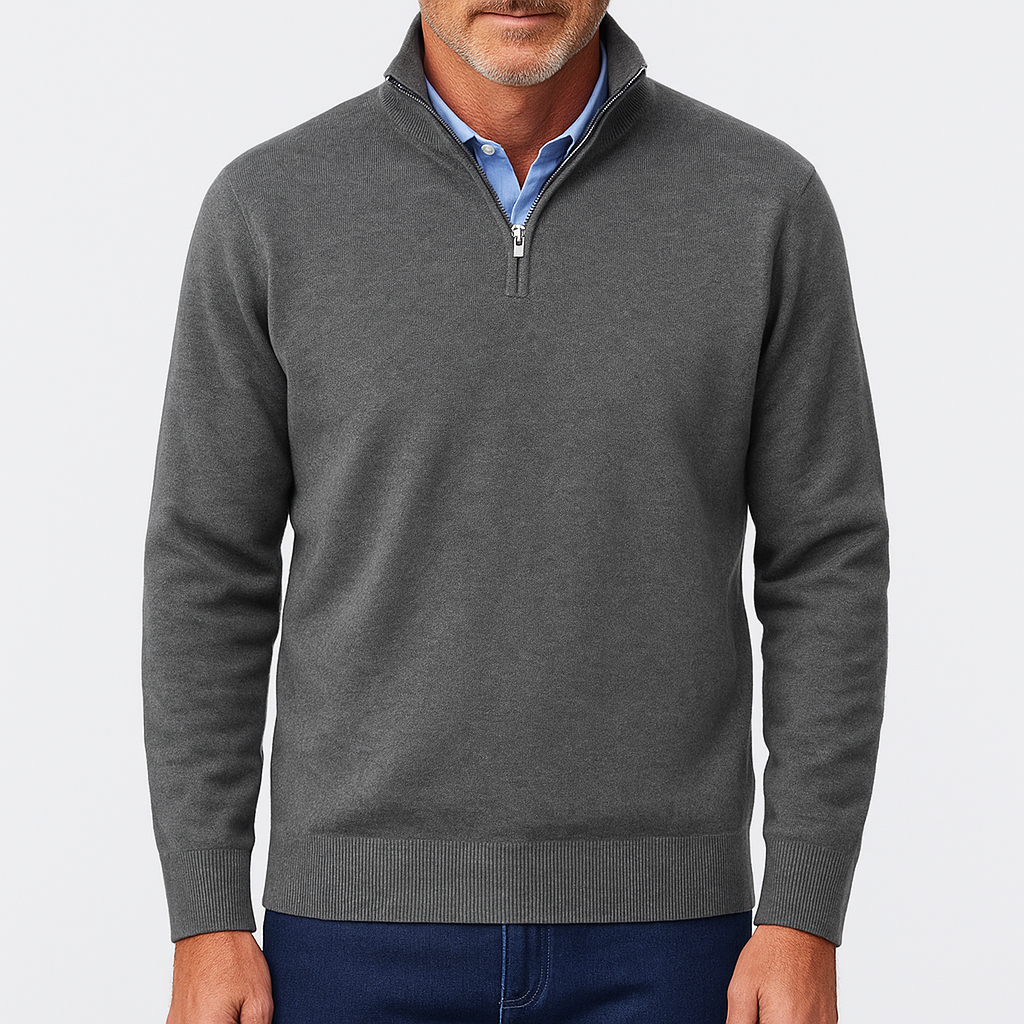 Pullover da Uomo in Maglia Casual con Zip sul Colletto