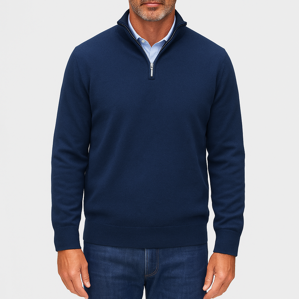Pullover da Uomo in Maglia Casual con Zip sul Colletto