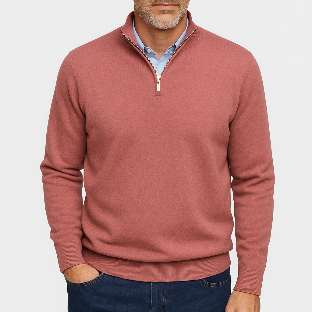 Pullover da Uomo in Maglia Casual con Zip sul Colletto