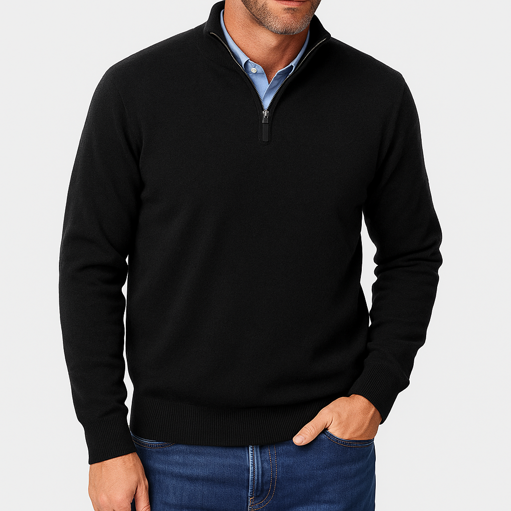 Pullover da Uomo in Maglia Casual con Zip sul Colletto