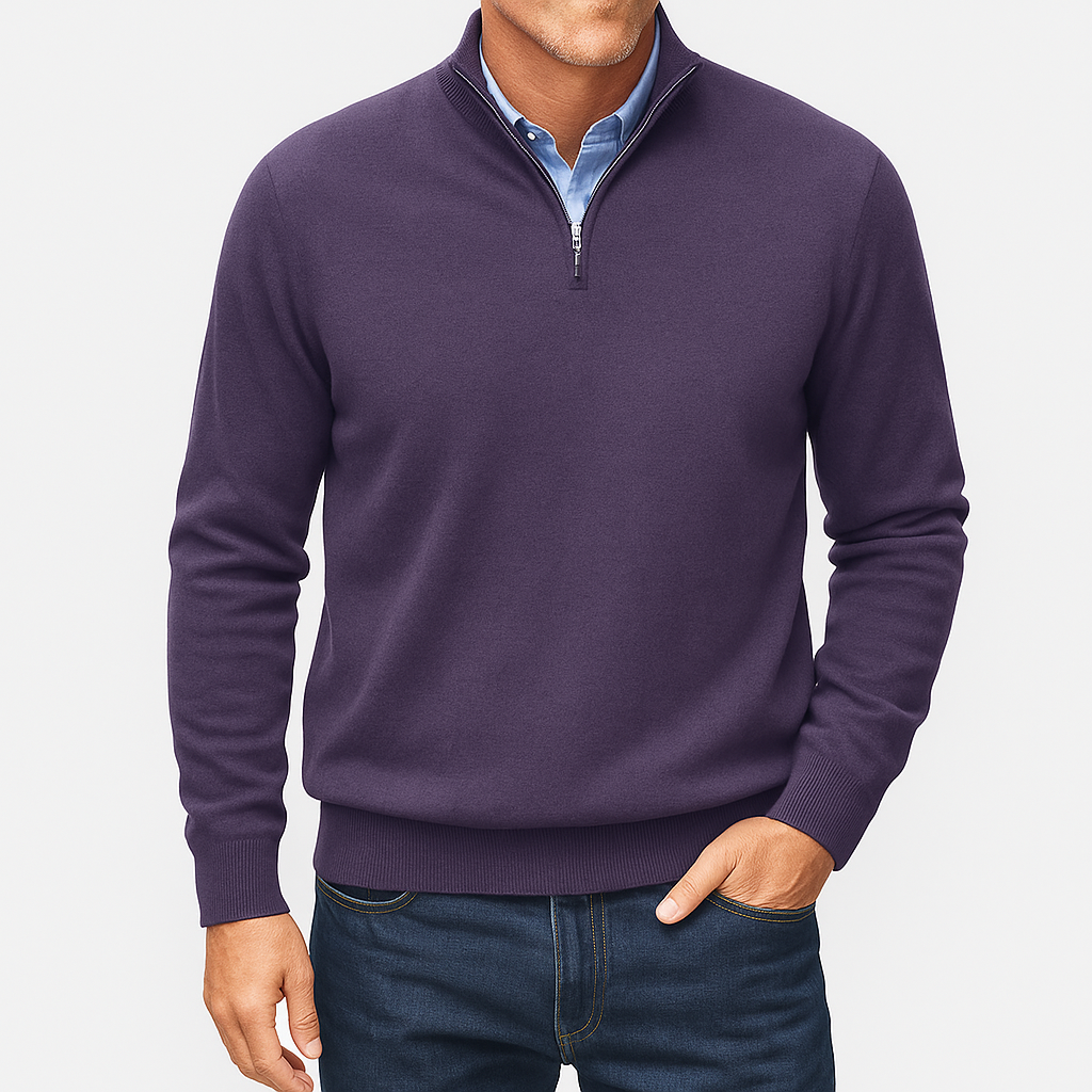 Pullover da Uomo in Maglia Casual con Zip sul Colletto