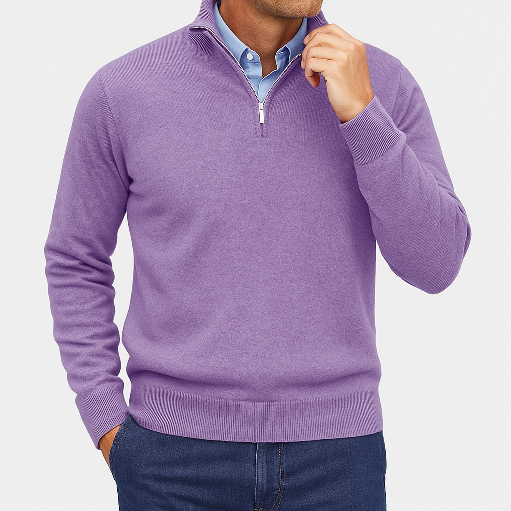 Pullover da Uomo in Maglia Casual con Zip sul Colletto