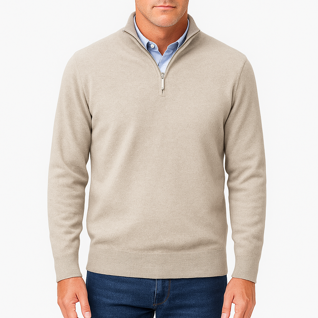 Pullover da Uomo in Maglia Casual con Zip sul Colletto