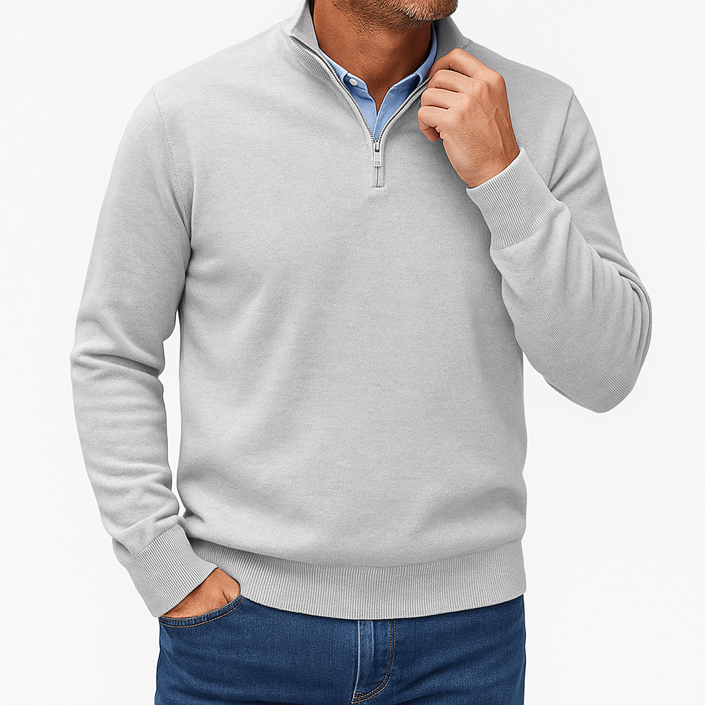 Pullover da Uomo in Maglia Casual con Zip sul Colletto