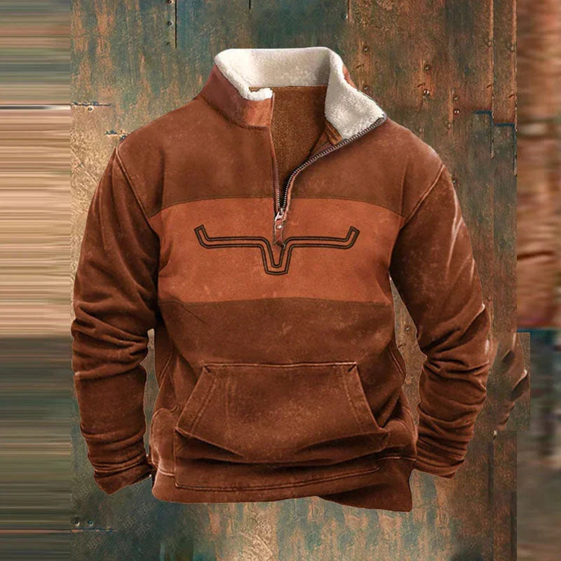 Pullover da uomo in pile stile western con zip a un quarto