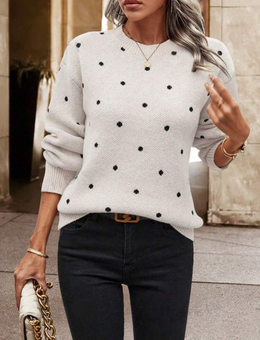 Pullover in maglia a pois da donna vestibilità morbida
