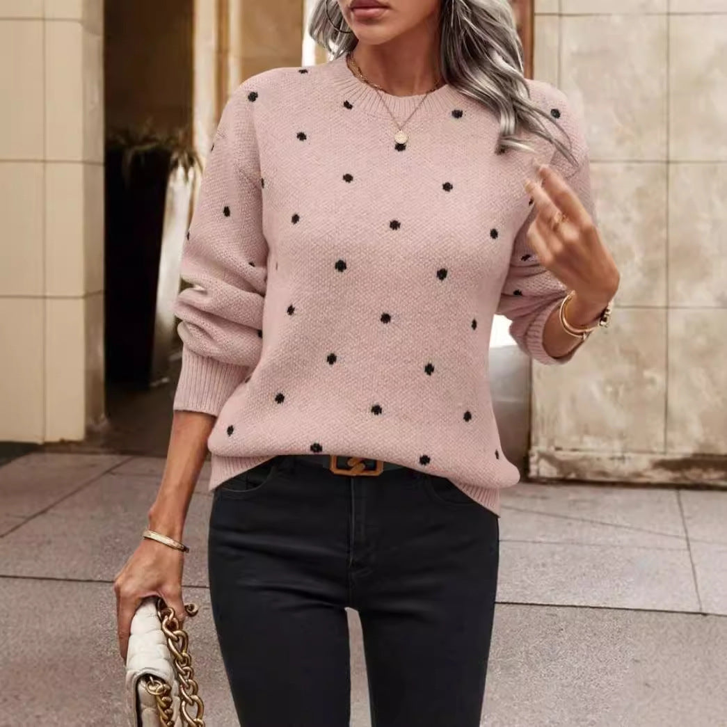 Pullover in maglia a pois da donna vestibilità morbida