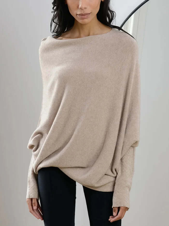 Pullover in maglia asimmetrico da donna con drappeggio | Morbido e caldo