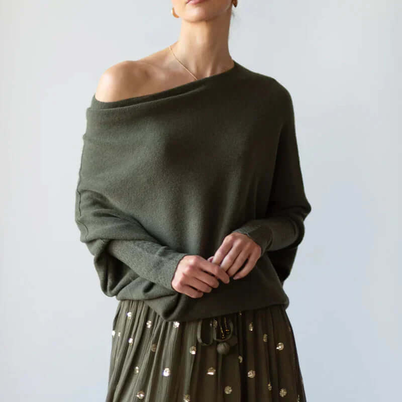 Pullover in maglia asimmetrico da donna con drappeggio | Morbido e caldo
