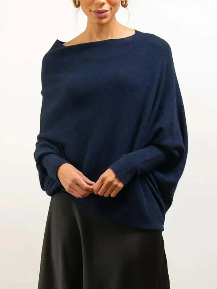 Pullover in maglia asimmetrico da donna con drappeggio | Morbido e caldo