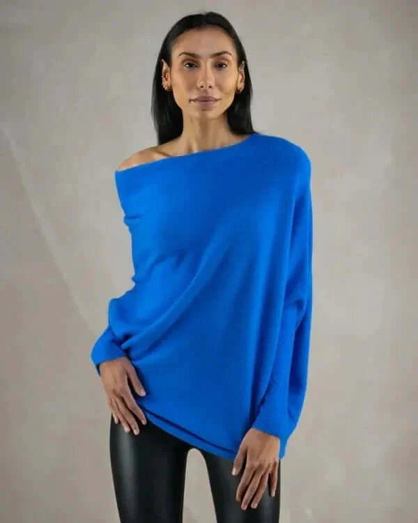 Pullover in maglia asimmetrico da donna con drappeggio | Morbido e caldo