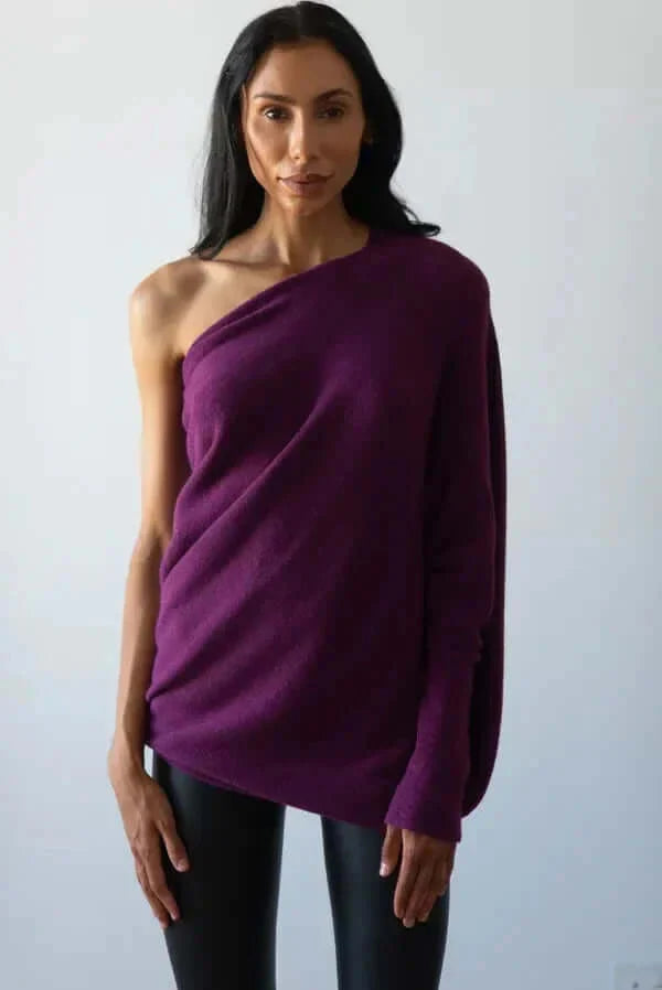Pullover in maglia asimmetrico da donna con drappeggio | Morbido e caldo