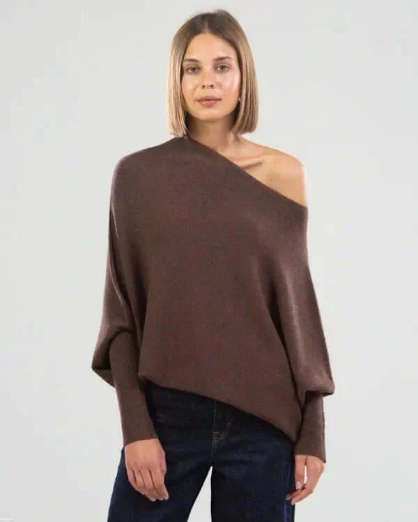 Pullover in maglia asimmetrico da donna con drappeggio | Morbido e caldo