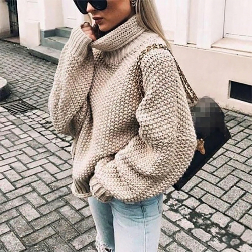 Pullover oversize a maglia grossa con collo alto da donna