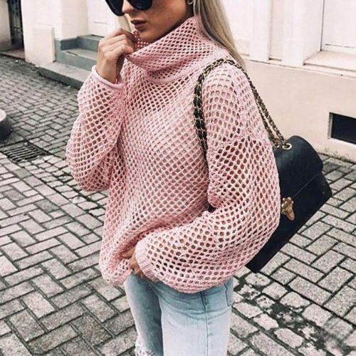 Pullover oversize a maglia grossa con collo alto da donna