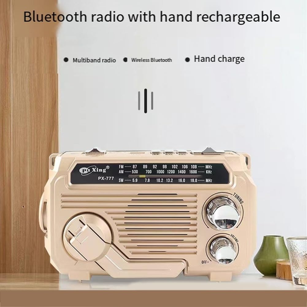Radio d'emergenza con powerbank integrato – manovella, ricarica solare e USB, AM/FM, torcia a LED e allarme SOS