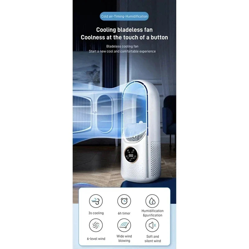 Raffrescatore d'aria portatile USB senza pale – Ventilatore elettrico silenzioso a 6 velocità con timer e umidificatore