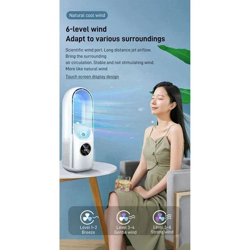 Raffrescatore d'aria portatile USB senza pale – Ventilatore elettrico silenzioso a 6 velocità con timer e umidificatore