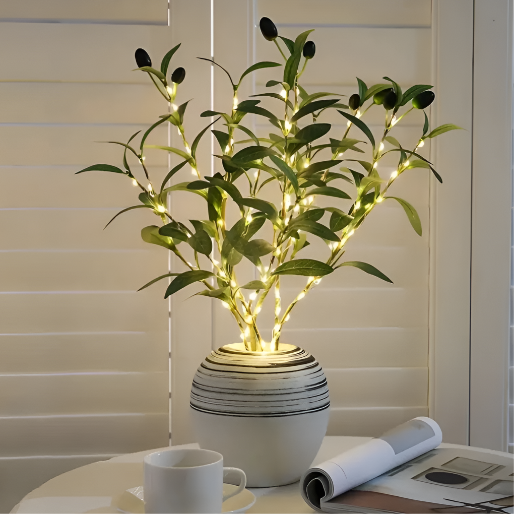 Ramo di Olivo con Luci a LED 70 cm | Luce Decorativa a Batteria Bianco Caldo