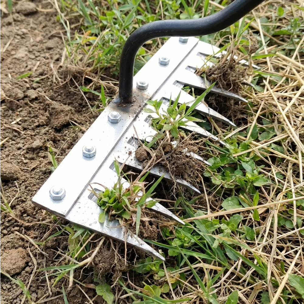 Rastrello Resistente in Acciaio da Esterno per Diserbo e Coltivazione del Terreno