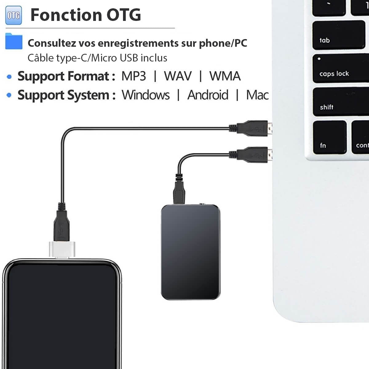 Registratore vocale micro sottile per registrazione audio discreta