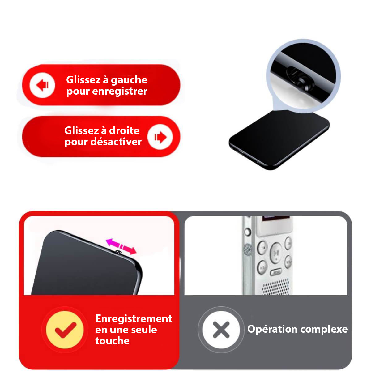 Registratore vocale micro sottile per registrazione audio discreta