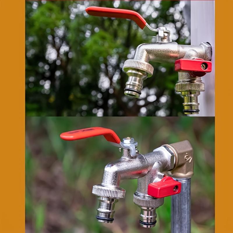 Rubinetto da Giardino in Acciaio Inox a Doppia Uscita – Rubinetto Antiruggine a 2 Vie con Attacco Rapido e Valvole Indipendenti