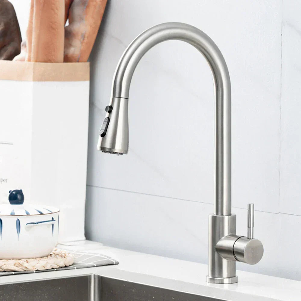 Rubinetto Miscelatore Monocomando Estraibile – Rubinetto Flessibile con Funzione Doccetta, in Acciaio Inox di Alta Qualità, Ideale per Cucine Moderne, Facile Installazione