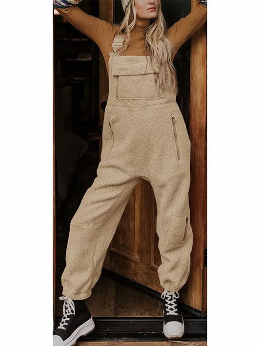 Salopette termica da donna in pile con tasche con zip