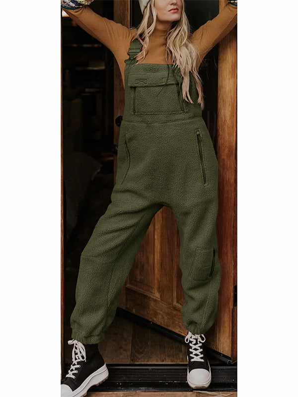 Salopette termica da donna in pile con tasche con zip