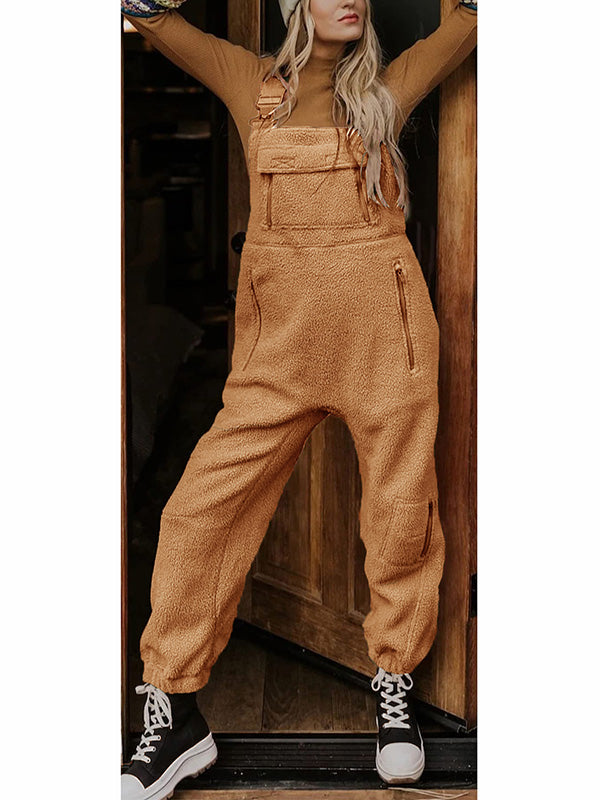 Salopette termica da donna in pile con tasche con zip