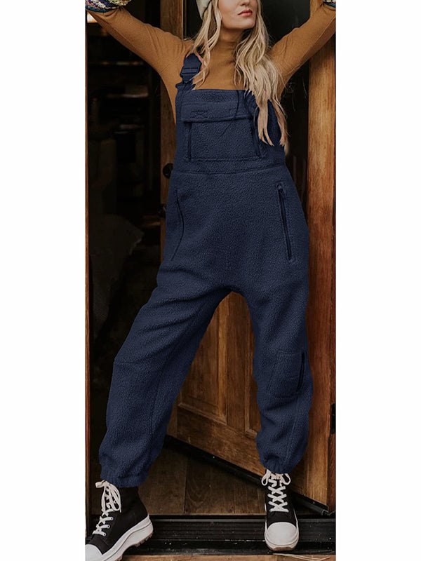 Salopette termica da donna in pile con tasche con zip
