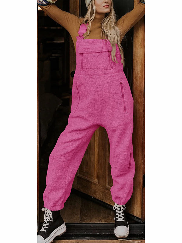 Salopette termica da donna in pile con tasche con zip
