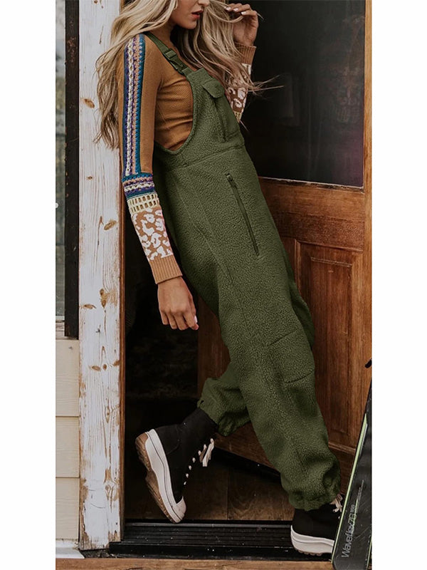Salopette termica da donna in pile con tasche con zip
