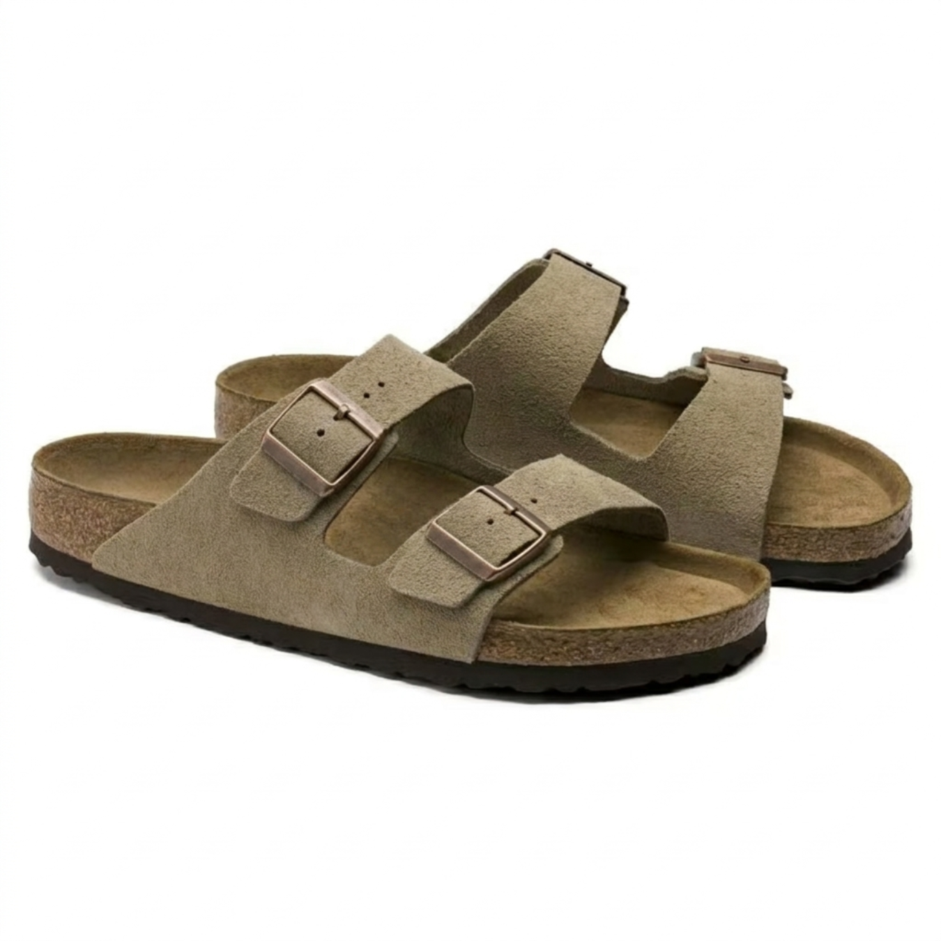 Sandali Casual in Camoscio Color Taupe con Sottopiede Anatomico Morbido