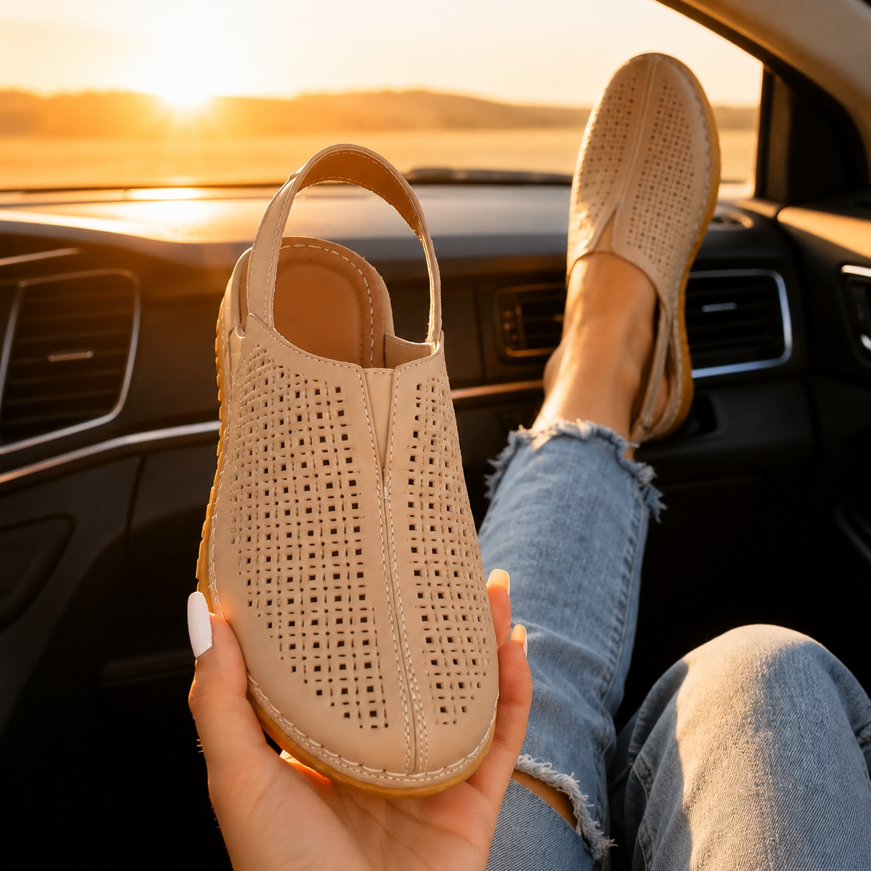 Sandali Comfort Traforati con Zeppa e Cinturino Posteriore