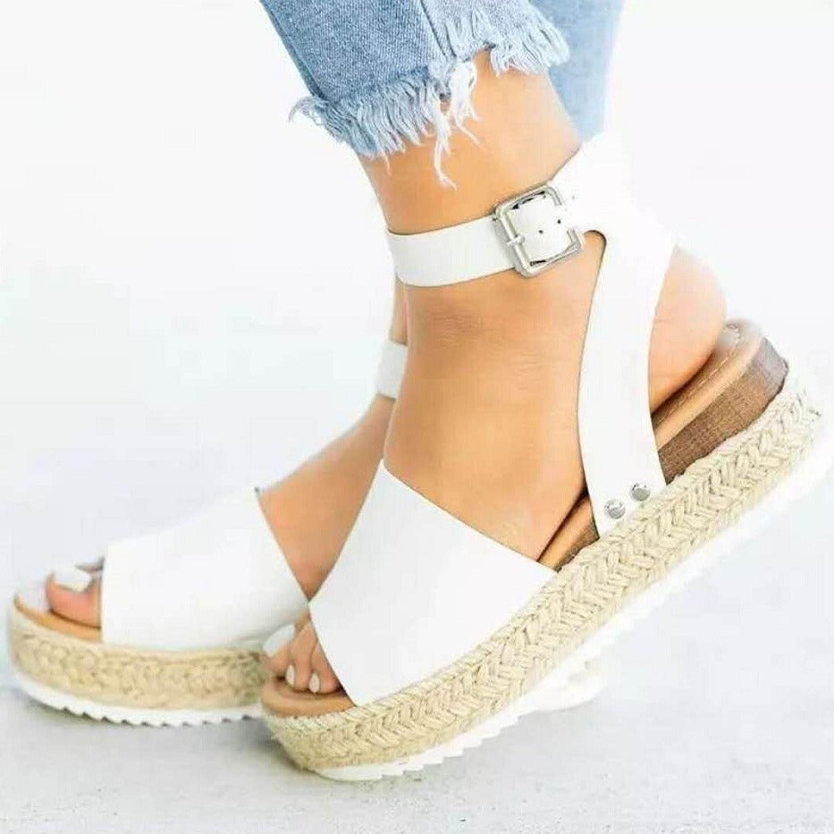 Sandali con zeppa in juta da donna - Eleganti scarpe con plateau
