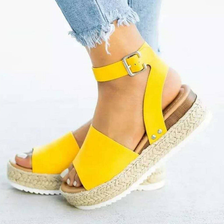 Sandali con zeppa in juta da donna - Eleganti scarpe con plateau