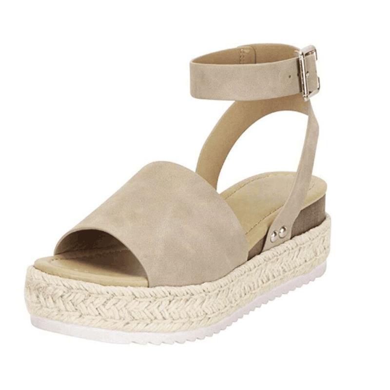 Sandali con zeppa in juta da donna - Eleganti scarpe con plateau