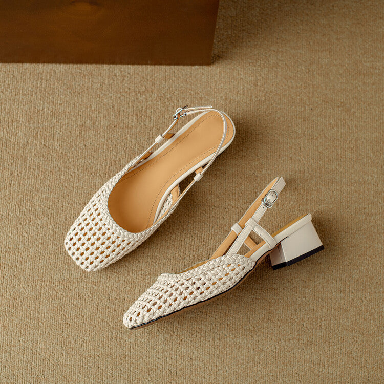 Sandali slingback con design intrecciato ed elegante tacco largo