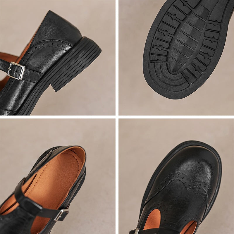 Scarpe da donna con cinturino a T – Look strutturato con dettagli traforati