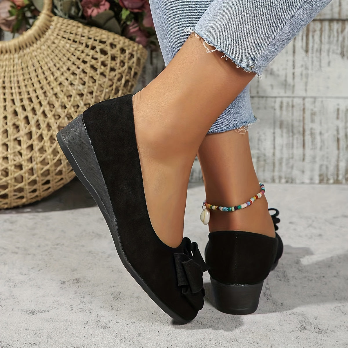 Scarpe da donna con zeppa e fiocco