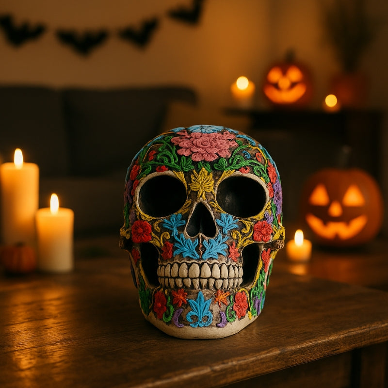 Scultura a forma di teschio di Halloween in resina per decorazione