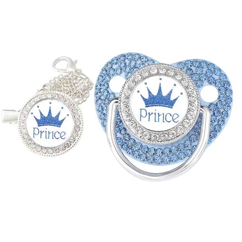 Set con succhietto e clip da neonato di lusso con corona
