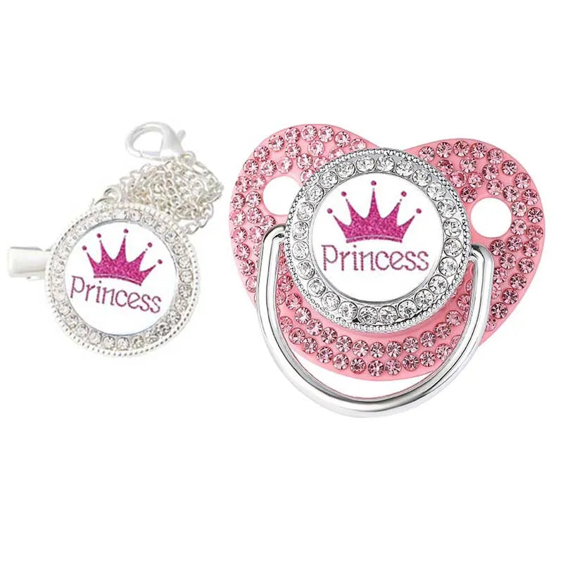 Set con succhietto e clip da neonato di lusso con corona