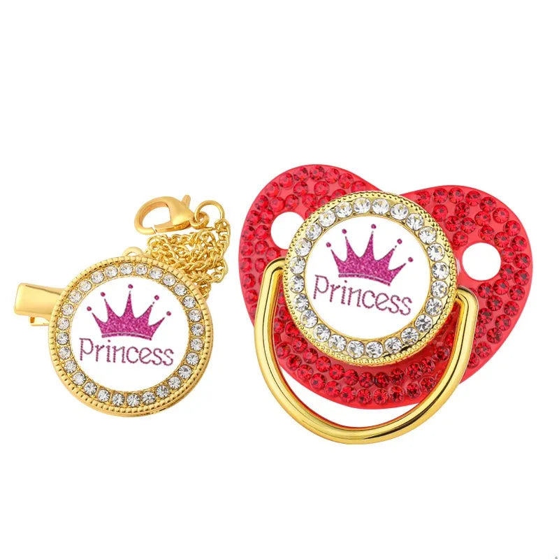 Set con succhietto e clip da neonato di lusso con corona