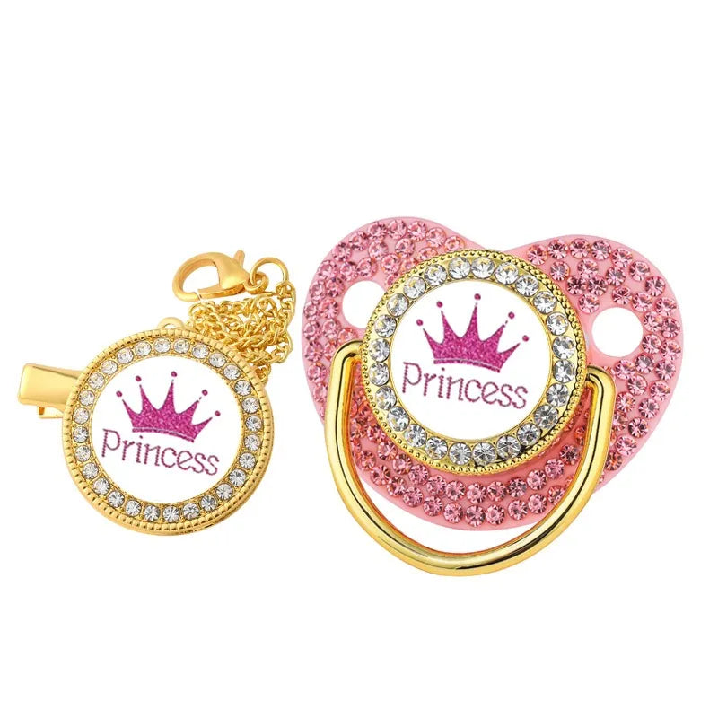 Set con succhietto e clip da neonato di lusso con corona