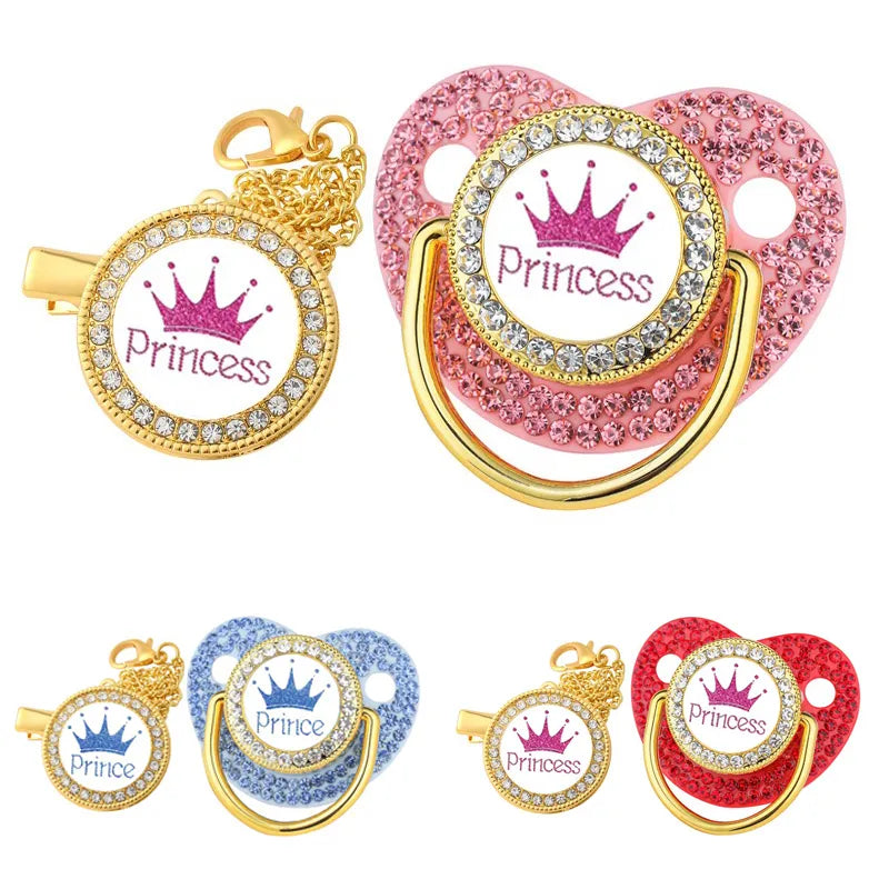 Set con succhietto e clip da neonato di lusso con corona